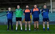 25 April 2021; Backroom team members, from left, Alan Feely, maor camán, Denny Ahern, statistics and analysis, goalkeeping coach Timmy Houlihan, Kieran Hickey, statistics and analysis, and Ruairí Maher, statistics and analysis, during a Limerick hurling squad portrait session at LIT Gaelic Grounds in Limerick. Photo by Piaras Ó Mídheach/Sportsfile