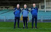 25 April 2021; Backroom team members, from left, kitman Ger O'Connell, Liaison officer Conor McCarthy and team logistics manager Éibhear O'Dea during a Limerick hurling squad portrait session at LIT Gaelic Grounds in Limerick. Photo by Piaras Ó Mídheach/Sportsfile