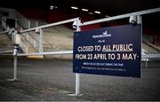 27 April 2021; Signage is seen on empty bookies stands prior to racing on day one of the Punchestown Festival at Punchestown Racecourse in Kildare. Photo by David Fitzgerald/Sportsfile