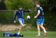 27 April 2021; Ross Byrne, left, and Garry Ringrose during Leinster rugby squad training at UCD in Dublin. Photo by Stephen McCarthy/Sportsfile