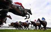 27 April 2021; Runners and riders clear the last during the Killashee Hotel Handicap Hurdle during day one of the Punchestown Festival at Punchestown Racecourse in Kildare. Photo by David Fitzgerald/Sportsfile