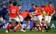 24 April 2021; Rory O'Loughlin of Leinster is tackled by Dave Kilcoyne of Munster during the Guinness PRO14 Rainbow Cup match between Leinster and Munster at RDS Arena in Dublin. Photo by Piaras Ó Mídheach/Sportsfile