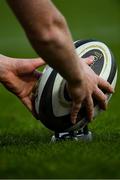 24 April 2021; A general view of a match ball at the Guinness PRO14 Rainbow Cup match between Leinster and Munster at RDS Arena in Dublin. Photo by Piaras Ó Mídheach/Sportsfile