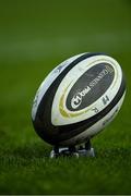 24 April 2021; A general view of a match ball at the Guinness PRO14 Rainbow Cup match between Leinster and Munster at RDS Arena in Dublin. Photo by Piaras Ó Mídheach/Sportsfile