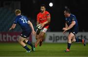 24 April 2021; Damian de Allende of Munster in action against Peter Dooley, right, and Tommy O'Brien of Leinster during the Guinness PRO14 Rainbow Cup match between Leinster and Munster at RDS Arena in Dublin. Photo by Piaras Ó Mídheach/Sportsfile