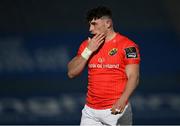 24 April 2021; Calvin Nash of Munster awaits medical attention for a jaw injury during the Guinness PRO14 Rainbow Cup match between Leinster and Munster at RDS Arena in Dublin. Photo by Piaras Ó Mídheach/Sportsfile