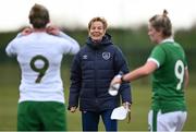 28 April 2021; Manager Vera Pauw speaks with Jessica Gleeson, left, and Saoirse Noonan during a Republic of Ireland WNT home-based training session at the FAI National Training Centre in Abbotstown, Dublin. Photo by Harry Murphy/Sportsfile