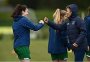 28 April 2021; Manager Vera Pauw meets Della Doherty during a Republic of Ireland WNT home-based training session at the FAI National Training Centre in Abbotstown, Dublin. Photo by Harry Murphy/Sportsfile