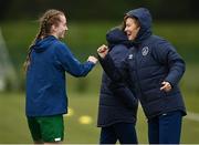 28 April 2021; Manager Vera Pauw meets Aoibheann Clancy during a Republic of Ireland WNT home-based training session at the FAI National Training Centre in Abbotstown, Dublin. Photo by Harry Murphy/Sportsfile