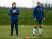 28 April 2021; Assistant coach Eileen Gleeson and Aine O'Gorman during a Republic of Ireland WNT home-based training session at the FAI National Training Centre in Abbotstown, Dublin. Photo by Harry Murphy/Sportsfile