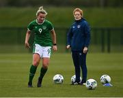 28 April 2021; Saoirse Noonan as assistant coach Eileen Gleeson looks on during a Republic of Ireland WNT home-based training session at the FAI National Training Centre in Abbotstown, Dublin. Photo by Harry Murphy/Sportsfile