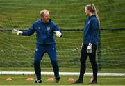 28 April 2021; Goalkeeping coach Jan Willem van Ede speaks with goalkeeper Courtney Maguire during a Republic of Ireland WNT home-based training session at the FAI National Training Centre in Abbotstown, Dublin. Photo by Harry Murphy/Sportsfile