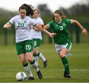 28 April 2021; Della Doherty in action against Rebecca Watkins during a Republic of Ireland WNT home-based training session at the FAI National Training Centre in Abbotstown, Dublin. Photo by Harry Murphy/Sportsfile