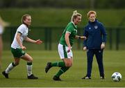 28 April 2021; Saoirse Noonan in action against Aoibheann Clancy as assistant coach Eileen Gleeson looks on during a Republic of Ireland WNT home-based training session at the FAI National Training Centre in Abbotstown, Dublin. Photo by Harry Murphy/Sportsfile