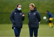28 April 2021; Physio Angela Keneally speaks with Manager Vera Pauw during a Republic of Ireland WNT home-based training session at the FAI National Training Centre in Abbotstown, Dublin. Photo by Harry Murphy/Sportsfile