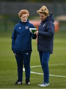 28 April 2021; Manager Vera Pauw speaks with assistant coach Eileen Gleeson during a Republic of Ireland WNT home-based training session at the FAI National Training Centre in Abbotstown, Dublin. Photo by Harry Murphy/Sportsfile