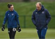 28 April 2021; Amanada Budden speaks with Goalkeeping coach Jan Willem van Ede during a Republic of Ireland WNT home-based training session at the FAI National Training Centre in Abbotstown, Dublin. Photo by Harry Murphy/Sportsfile