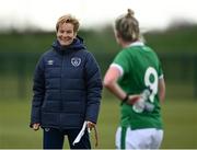 28 April 2021; Manager Vera Pauw speaks to Saoirse Noonan during a Republic of Ireland WNT home-based training session at the FAI National Training Centre in Abbotstown, Dublin. Photo by Harry Murphy/Sportsfile