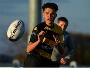 28 April 2021; Ethan Mackey in action during Carlow U15 boys rugby training at Carlow RFC in Carlow. Photo by Matt Browne/Sportsfile