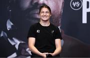 29 April 2021; Katie Taylor during a press conference at the Matchroom Boxing fight hotel in Manchester, England, ahead of her WBC, WBA, IBF and WBO female lightweight title fight against Natasha Jonas on Saturday Night. Photo by Mark Robinson / Matchroom Boxing via Sportsfile