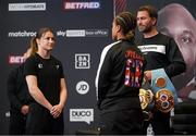 29 April 2021; Katie Taylor during a press conference at the Matchroom Boxing fight hotel in Manchester, England, ahead of her WBC, WBA, IBF and WBO female lightweight title fight against Natasha Jonas on Saturday Night. Photo by Dave Thompson / Matchroom Boxing via Sportsfile