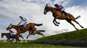 29 April 2021; Space Cadet, right, with Ricky Doyle up, jumps Ruby's Double during the Mongey Communications La Touche Cup Cross Country Steeplechase on day three of the Punchestown Festival at Punchestown Racecourse in Kildare. Photo by Harry Murphy/Sportsfile