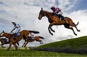 29 April 2021; Space Cadet, right, with Ricky Doyle up, jumps Ruby's Double during the Mongey Communications La Touche Cup Cross Country Steeplechase on day three of the Punchestown Festival at Punchestown Racecourse in Kildare. Photo by Harry Murphy/Sportsfile