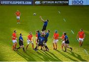24 April 2021; Ross Molony of Leinster takes possession in a line-out during the Guinness PRO14 Rainbow Cup match between Leinster and Munster at the RDS Arena in Dublin. Photo by Stephen McCarthy/Sportsfile
