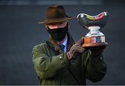 29 April 2021; Trainer Willlie Mullins with the trophy after sending out Energumene to win the Ryanair Novice Steeplechase during day three of the Punchestown Festival at Punchestown Racecourse in Kildare. Photo by Harry Murphy/Sportsfile