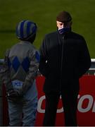 29 April 2021; Trainer Henry De Bromhead and jockey Rachael Blackmore in conversation before the Ryanair Novice Steeplechase during day three of the Punchestown Festival at Punchestown Racecourse in Kildare. Photo by Harry Murphy/Sportsfile