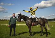 30 April 2021; Jockey Paul Townend celebrates on Gaillard Du Mesnil after winning the Alanna Homes Champion Novice Hurdle during day four of the Punchestown Festival at Punchestown Racecourse in Kildare. Photo by Harry Murphy/Sportsfile