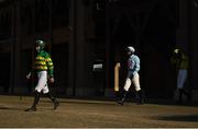 30 April 2021; Jockeys Derek O'Connor, left, and Jack Hendrick make their way to the parade ring prior to the Irish Daily Star Champion Hunters Steeplechase during day four of the Punchestown Festival at Punchestown Racecourse in Kildare. Photo by Harry Murphy/Sportsfile