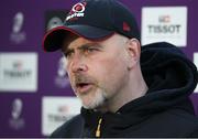 30 April 2021; Ulster head coach Dan McFarland is interviewed before the Heineken Challenge Cup semi-final match between Leicester Tigers and Ulster at Welford Road in Leicester, England. Photo by Matt Impey/Sportsfile