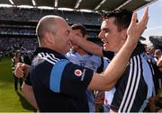 7 July 2013; Dublin manager Anthony Daly celebrates with Danny Sutcliffe after the game. Leinster GAA Hurling Senior Championship Final, Galway v Dublin, Croke Park, Dublin. Picture credit: Ray McManus / SPORTSFILE