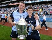 7 July 2013; Michael Carton, left, and Alan Nolan, Dublin, celebrate with the Bob O'Keeffe cup after the game. Leinster GAA Hurling Senior Championship Final, Galway v Dublin, Croke Park, Dublin. Picture credit: Ray McManus / SPORTSFILE