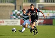 12 July 2013; Stephen Rice, Shamrock Rovers, in action against Michael Duffy, Derry City. Airtricity League Premier Division, Shamrock Rovers v Derry City, Tallaght Stadium, Tallaght, Co. Dublin. Picture credit: Barry Cregg / SPORTSFILE