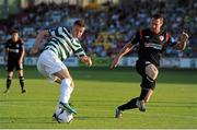 12 July 2013; Ronan Finn, Shamrock Rovers, in action against Barry Molloy, Derry City. Airtricity League Premier Division, Shamrock Rovers v Derry City, Tallaght Stadium, Tallaght, Co. Dublin. Picture credit: Barry Cregg / SPORTSFILE