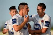 12 July 2013; Dundalk's Patrick Hoban, left, celebrates after scoring his side's first goal with team-mates Kurtis Byrne, right, and Conor Murphy, left. Airtricity League Premier Division, Dundalk v Bohemians, Oriel Park, Dundalk, Co. Louth. Picture credit: David Maher / SPORTSFILE
