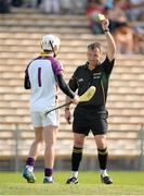 13 July 2013; Referee Diarmuid Kirwan issues a yellow card to Wexford goalkeeper Mark Fanning. GAA Hurling All-Ireland Senior Championship, Phase III, Clare v Wexford, Semple Stadium, Thurles, Co. Tipperary. Picture credit: Stephen McCarthy / SPORTSFILE