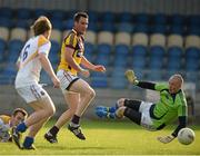 13 July 2013; Daithi Waters, Wexford, scores the second goal against Longford past goalkeeper Damien Sheridan. GAA Football All-Ireland Senior Championship, Round 2, Longford v Wexford, Glennon Brothers Pearse Park, Longford. Picture credit: Matt Browne / SPORTSFILE