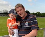 13 July 2013; Armagh supporters Niall Litter and his 3 year old son Cadhan Litter, from Portadown, Co. Armagh. GAA Football All-Ireland Senior Championship, Round 2, Leitrim v Armagh, Pairc Sean Mac Diarmada, Carrick-on-Shannon, Co. Leitrim. Picture credit: Oliver McVeigh / SPORTSFILE