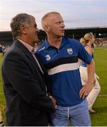 13 July 2013; Former Dublin hurling manager and Waterford player Humphrey Kelleher with former Waterford All-Star John Mullane after the game. GAA Hurling All-Ireland Senior Championship, Phase III, Kilkenny v Waterford, Semple Stadium, Thurles, Co. Tipperary. Picture credit: Ray McManus / SPORTSFILE