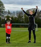 3 May 2021; Rian Harrison, age 9, from Dundrum, Co Dublin with Republic of Ireland WNT and Peamount United player Stephanie Roche at Peamount United in Dublin. Photo by David Fitzgerald/Sportsfile