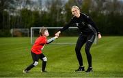 3 May 2021; Rian Harrison, age 9, from Dundrum, Co Dublin with Republic of Ireland WNT and Peamount United player Stephanie Roche at Peamount United in Dublin. Photo by David Fitzgerald/Sportsfile