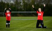 3 May 2021; Rian Harrison, age 9, from Dundrum, Co Dublin with Republic of Ireland WNT and Peamount United player Stephanie Roche at Peamount United in Dublin. Photo by David Fitzgerald/Sportsfile