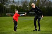 3 May 2021; Rian Harrison, age 9, from Dundrum, Co Dublin with Republic of Ireland WNT and Peamount United player Stephanie Roche at Peamount United in Dublin. Photo by David Fitzgerald/Sportsfile