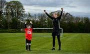 3 May 2021; Rian Harrison, age 9, from Dundrum, Co Dublin with Republic of Ireland WNT and Peamount United player Stephanie Roche at Peamount United in Dublin. Photo by David Fitzgerald/Sportsfile