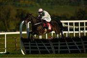 30 April 2021; El Barra, with Sean O'Keeffe up, jumps the last on their way to winning the SalesSense International Novice Hurdle during day four of the Punchestown Festival at Punchestown Racecourse in Kildare. Photo by Harry Murphy/Sportsfile