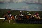 30 April 2021; A general view as runners and riders jump the last, first time round, during the SalesSense International Novice Hurdle during day four of the Punchestown Festival at Punchestown Racecourse in Kildare. Photo by Harry Murphy/Sportsfile