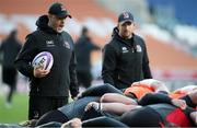 30 April 2021; Ulster head coach Dan McFarland, left, and forwards coach Roddy Grant before the Heineken Challenge Cup semi-final match between Leicester Tigers and Ulster at Welford Road in Leicester, England. Photo by Matt Impey/Sportsfile